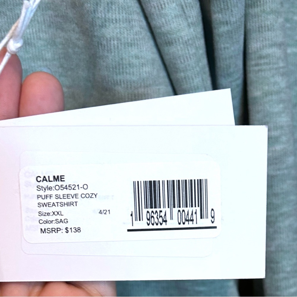 Johnny Was Calme Puff Sleeve Sweatshirt Sage XXL Plus Size - Picture 6 of 9